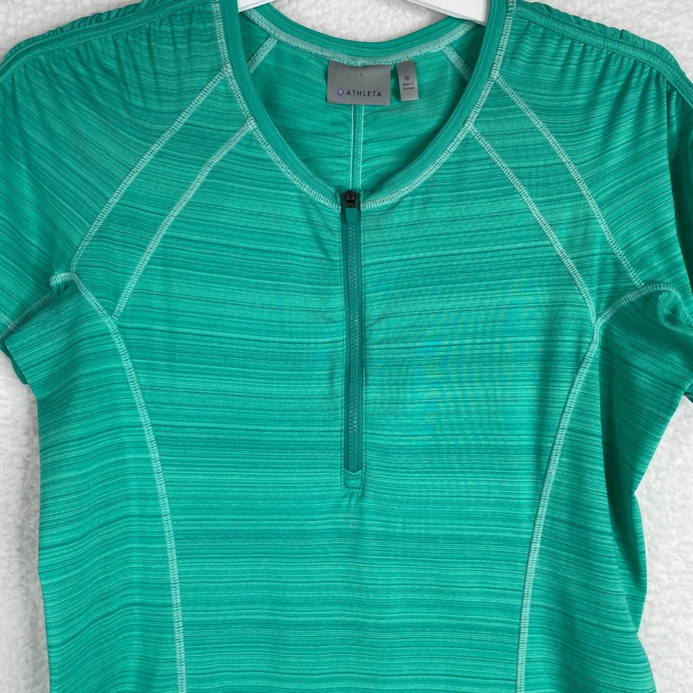 Athleta‎ Womens Teal Space Dye Quarter Zip Cycling Jersey Short Sleeve Top M